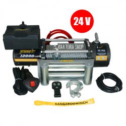 K12000 24v csörlő rádiós távirányítóval, szintetikus kötéllel, 4x4 Túra Shop LED fényhíd munkalámpa terepjáró offroad traktor autómentő felszerelés, csörlő rántokötél heveder