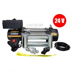 K13000 24v csörlő rádiós távirányítóval, szintetikus kötéllel, 4x4 Túra Shop LED fényhíd munkalámpa terepjáró offroad traktor autómentő felszerelés, csörlő rántokötél heveder